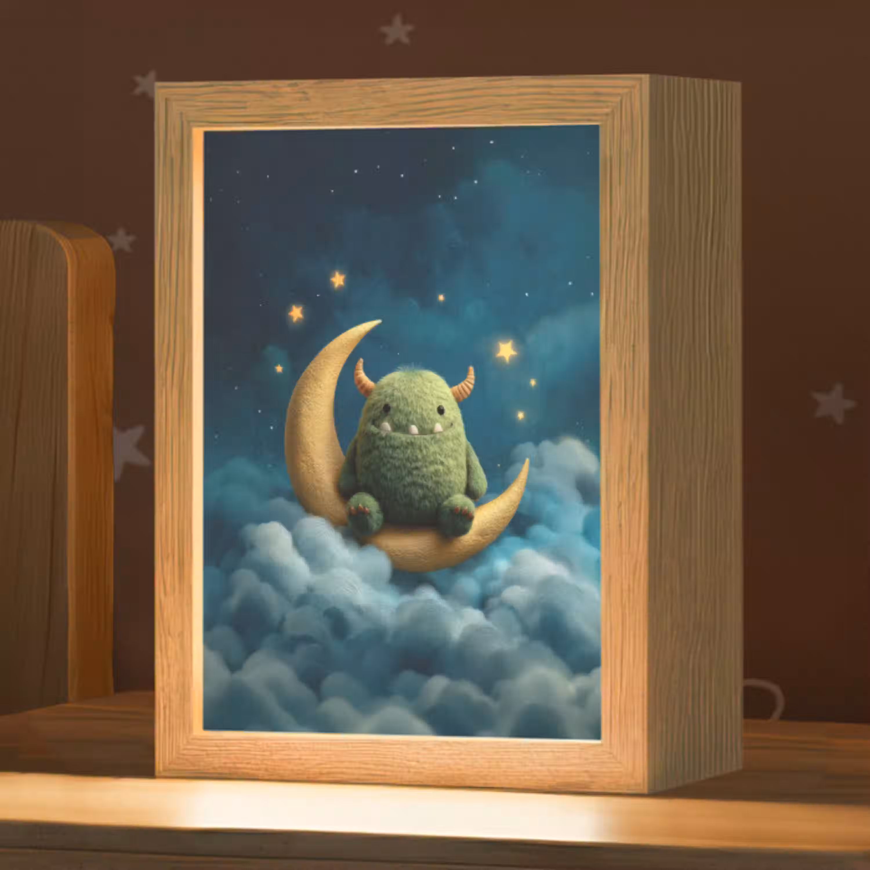Monster - Groen - Maan - Wolken Light Box met kabel klein -zzz_3d_website