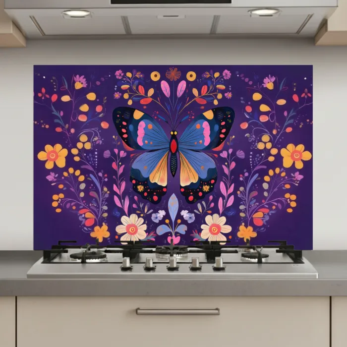 Sierlijk - Bloemen - Vlinder - Paars keuken achterwand spatscherm klein -3d_website