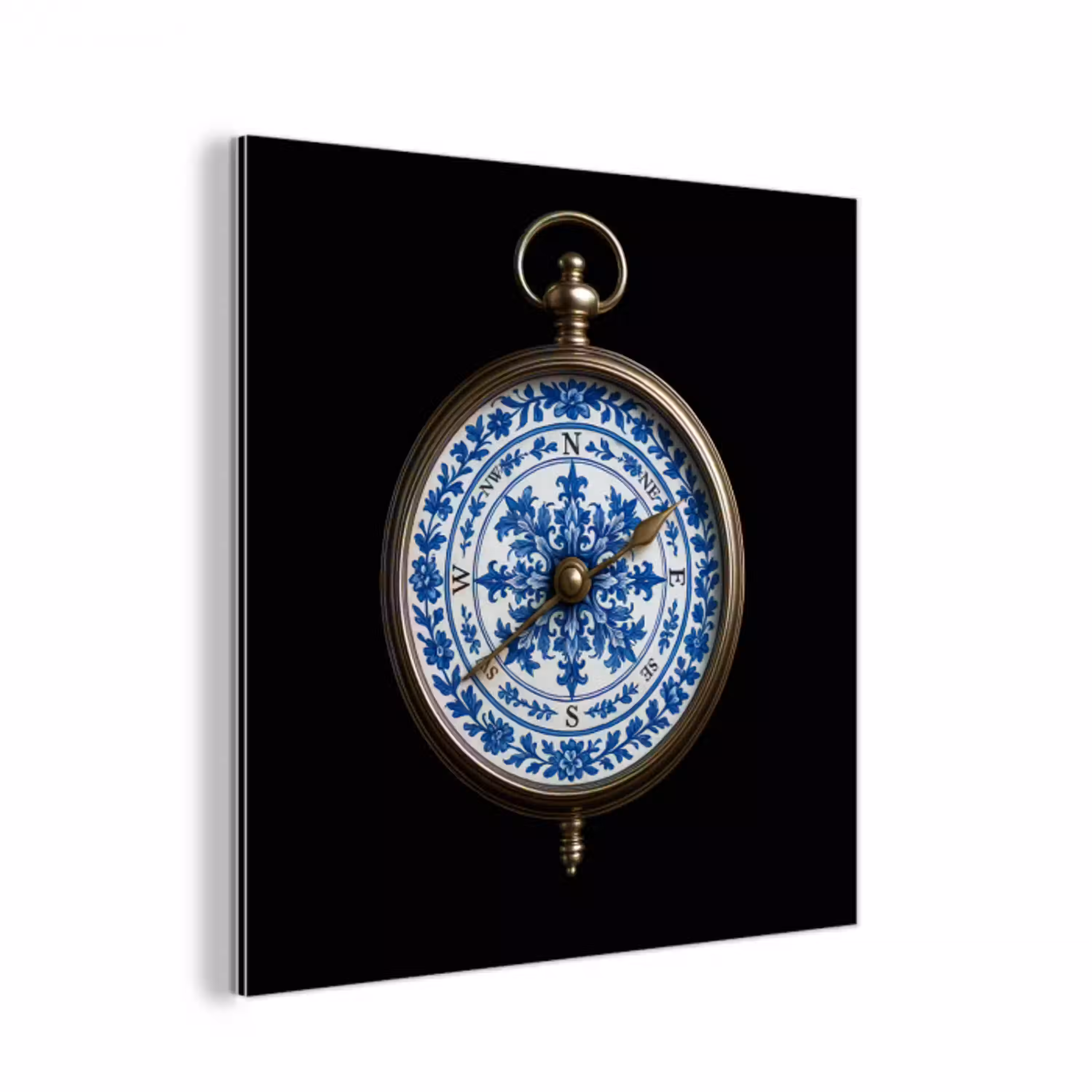 Kompas - Delfts blauw - Zwart aluminium wit klein -3d