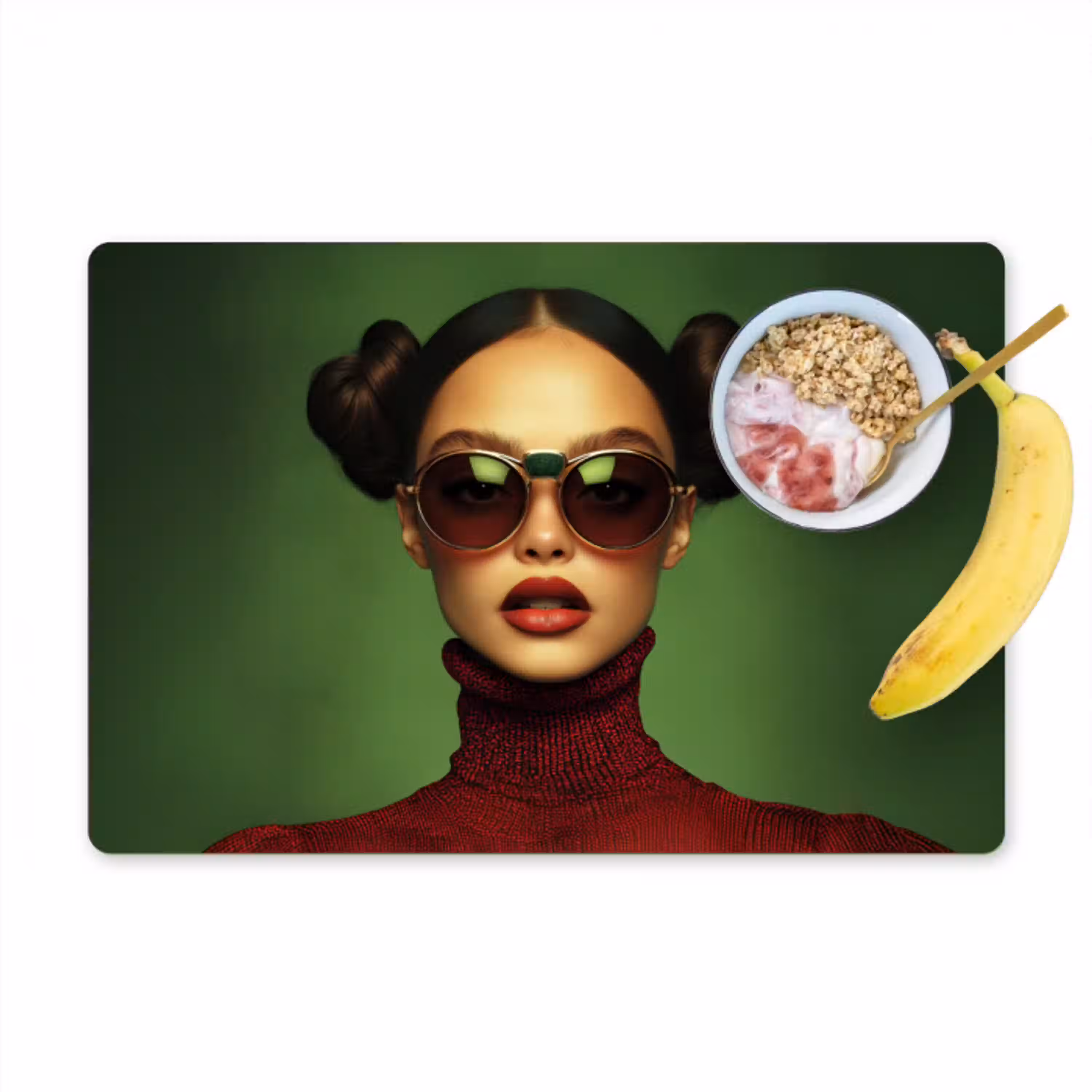 Vrouw - Groen - Bril - Aesthetic - Modern Placemat vinyl groot -zzzproduct_Kitchenyeah-website