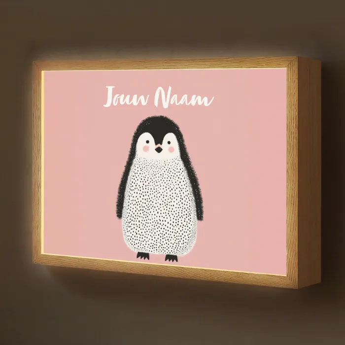 Pinguïn - Stippen - Minimalistisch - Roze Light Box met batterij (Wandlamp kind) middel -z3d_website