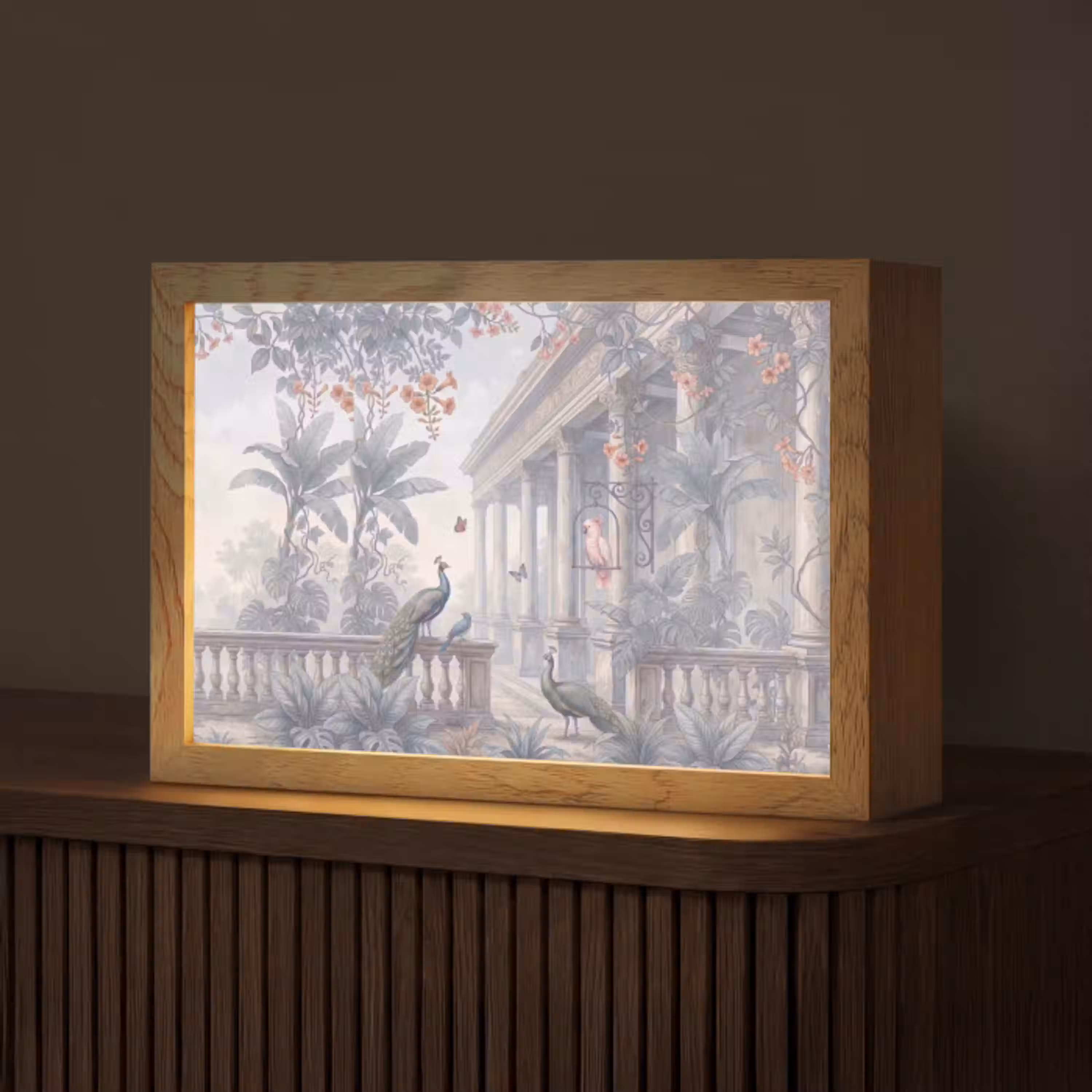 Vogel - Pauw - Architectuur - Klassiek - Groen Light Box met kabel (Tafellamp) klein -z3d_website