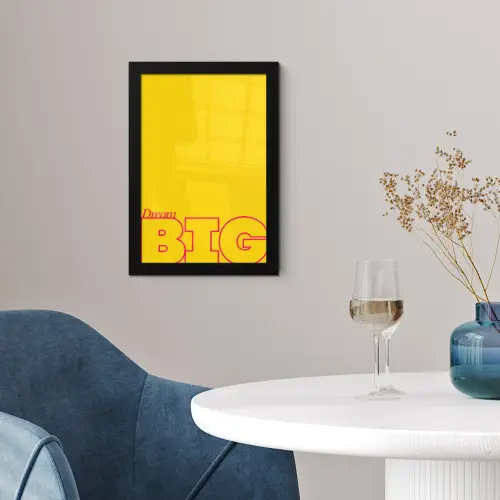 Dream big - Geel - Grafisch fotolijst zwart zonder passe partout klein -sfeer4