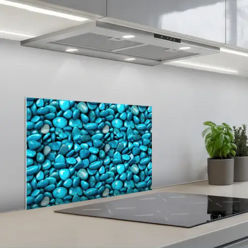 Glanzende - Blauwe - Stenen keuken achterwand spatscherm klein 900 -3d_schuin