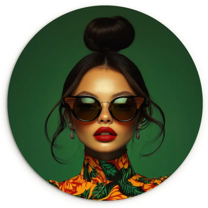 Vrouw - Groen - Modern - Bril - Abstract Wandcirkel kunststof plaat 5mm dik klein -3d