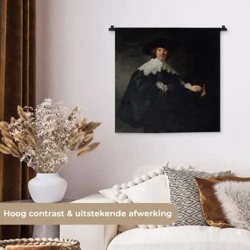Het huwelijksportret van Marten Soolmans - Rembrandt van Rijn Wandkleed katoen klein -sfeer1