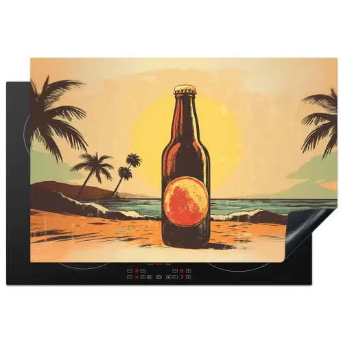 Bierfles - Zonsondergang - Palmbomen - Zee Inductie beschermer vinyl 3mm klein -3d