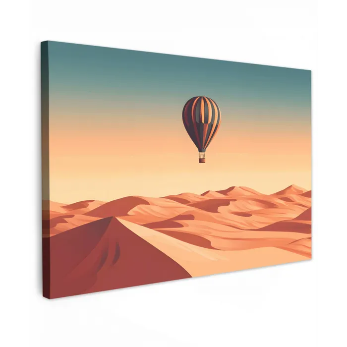 Luchtballon - Woestijn - Zonsondergang - Blauw Tuinposter op houten frame 2 cm dik klein -3d