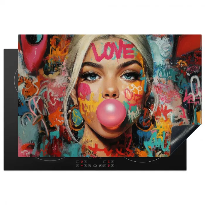 Vrouw - Kauwgom - Graffiti - Love Inductie beschermer vinyl 3mm klein -3d