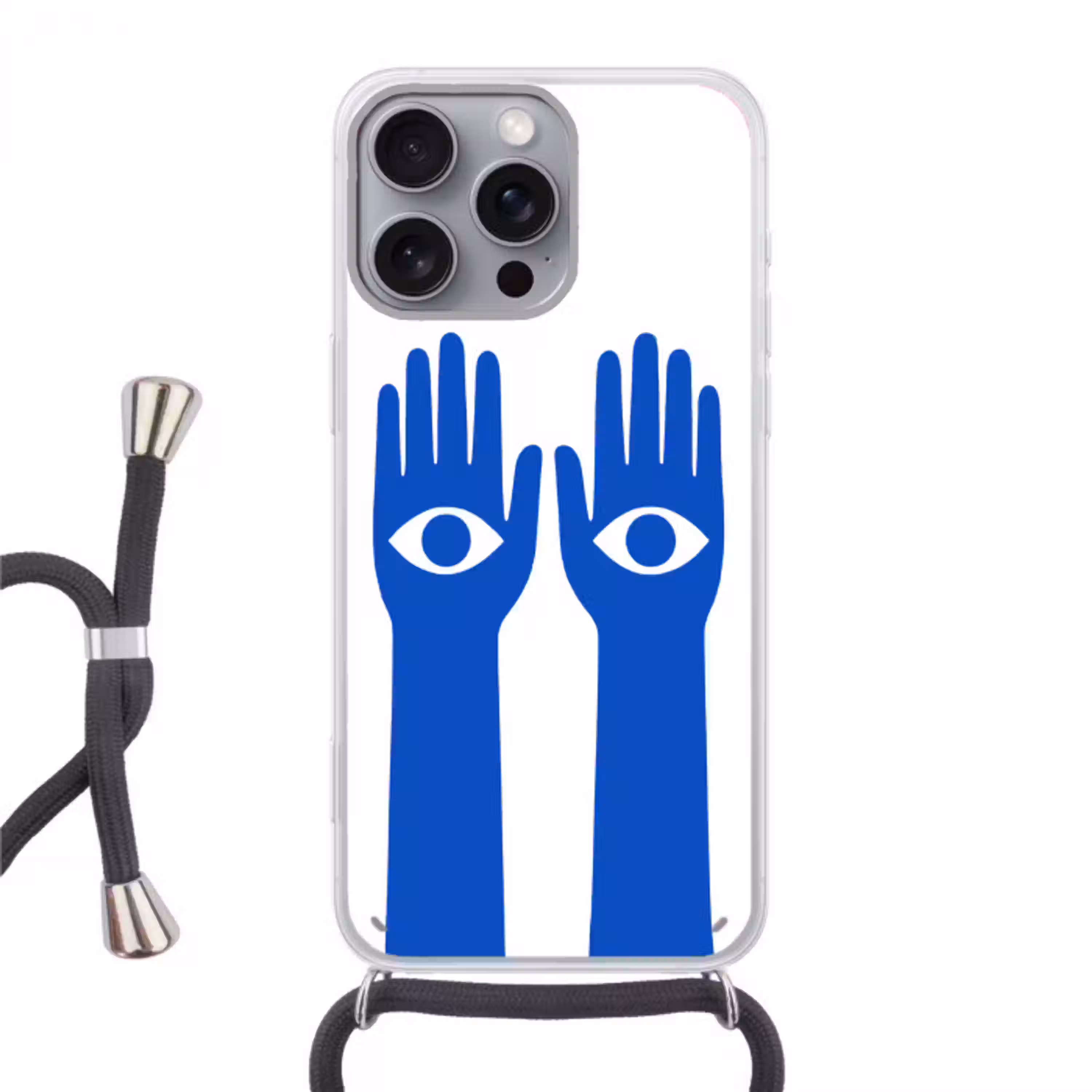 Handen - Twee - Ogen - Blauw Hoesje iPhone 16 Pro Max met koord klein -3d