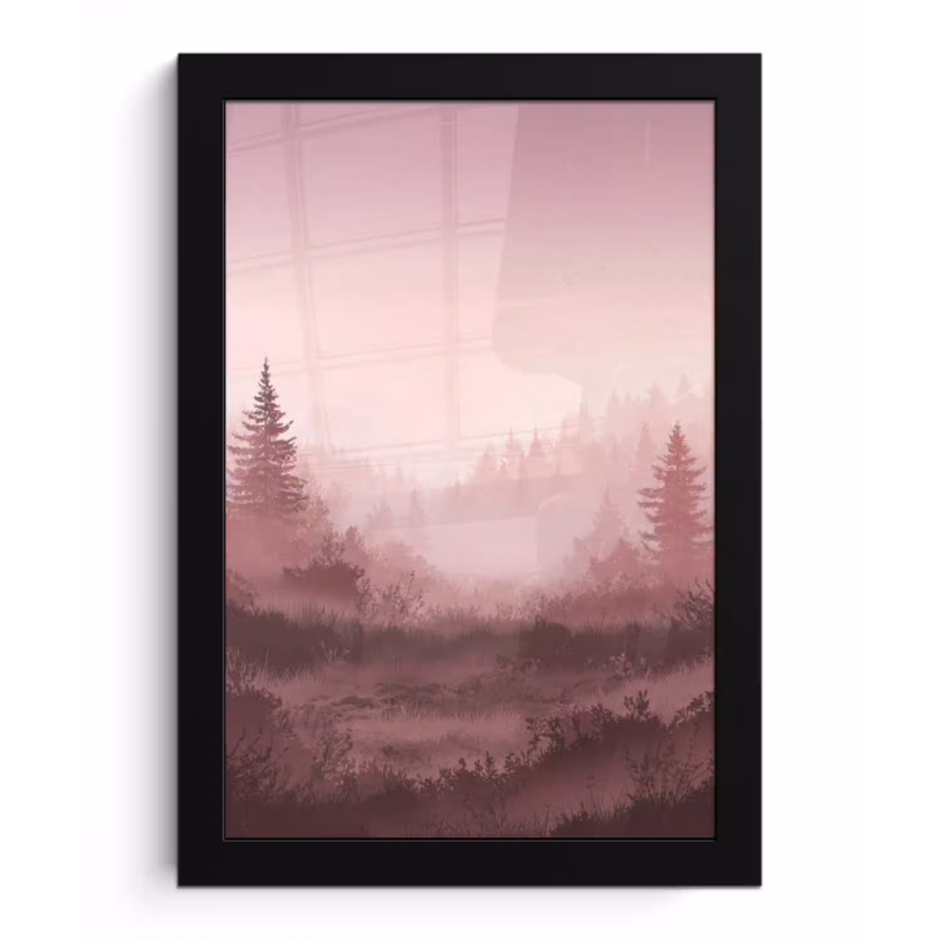 Landschap - Mistig - Roze fotolijst zwart zonder passe partout klein -3d