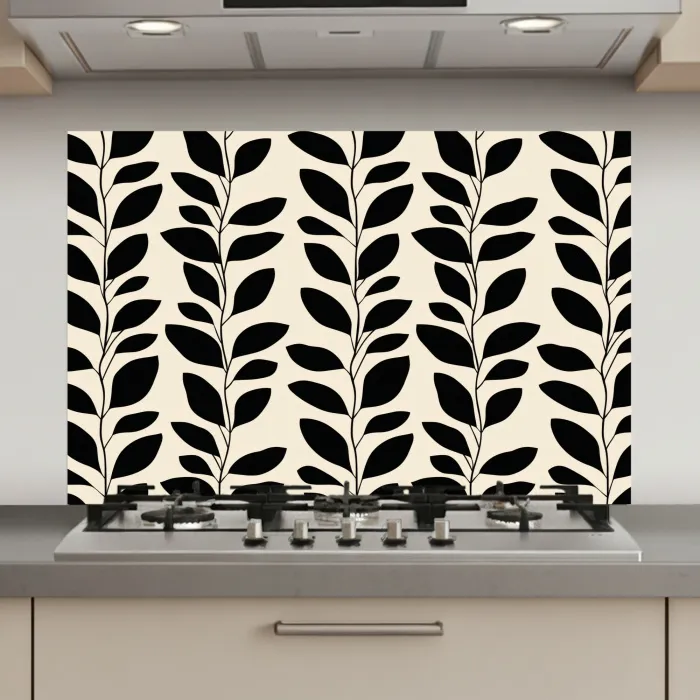 Botanisch - Dessin - Zwart - Beige keuken achterwand spatscherm klein 900 -3d_website