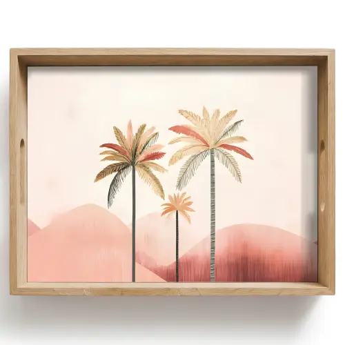 Palmbomen - Heuvels - Minimalistisch - Zachtroze Dienblad Rechthoek middel -z3d_shopping
