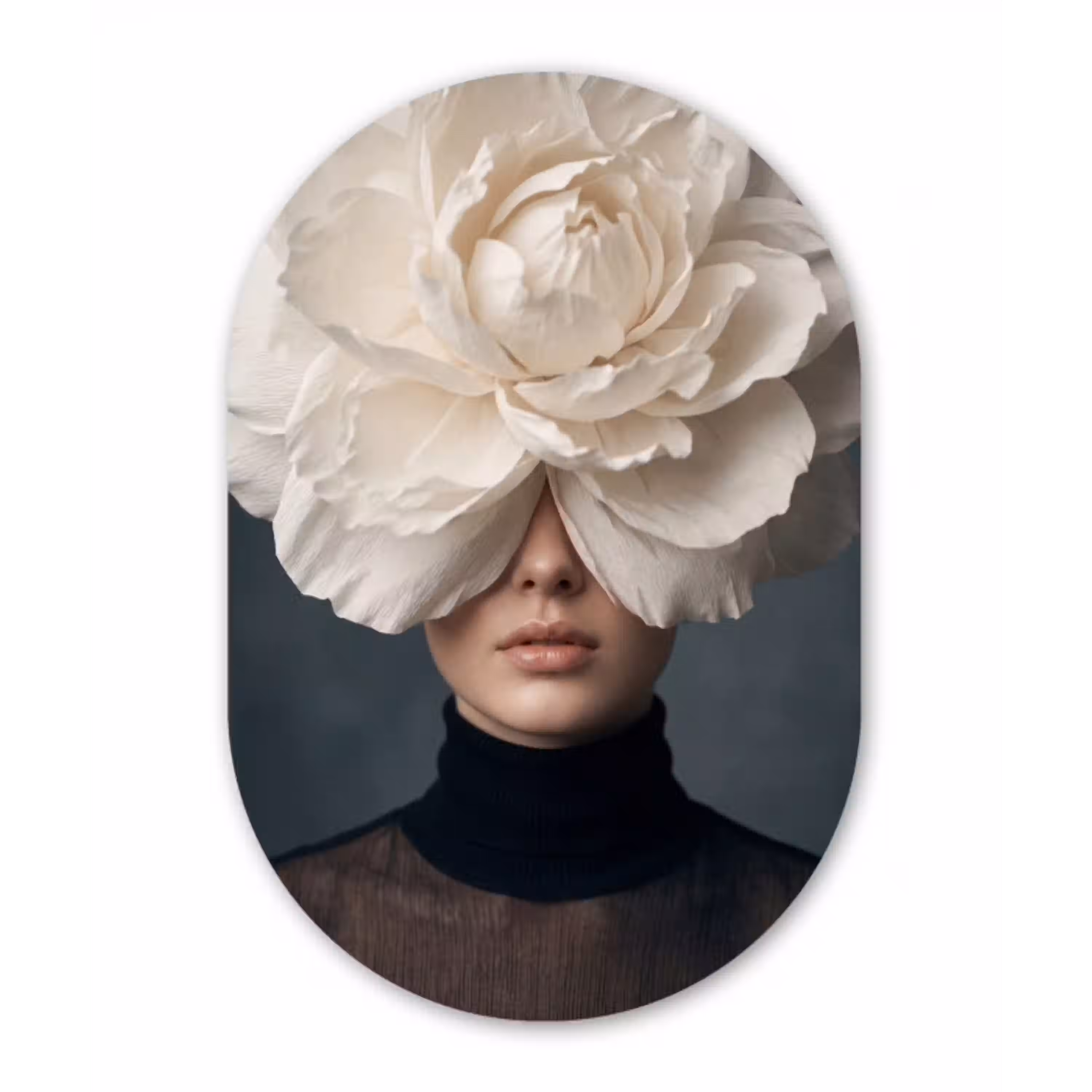 Portret - Mysterieus - Wit Wandcirkel Ovaal Aluminium middel -3d