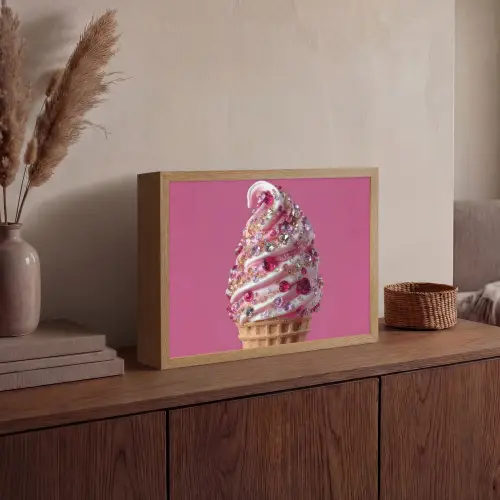 Softijs - Edelstenen - Roze - Hoorntje Light Box met batterij (Wandlamp) middel -sfeer2