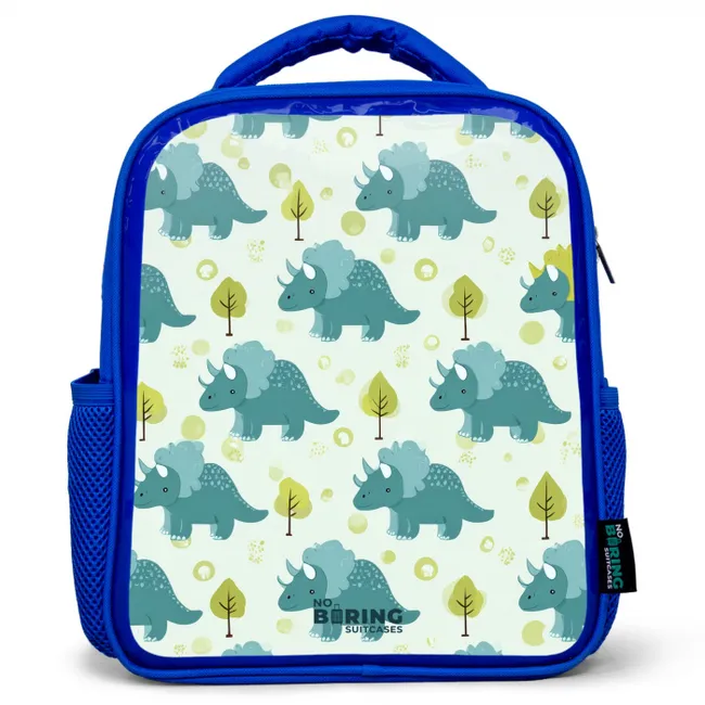 Triceratopsen tussen boompjes Kinderrugzak - Blauw middel -3d