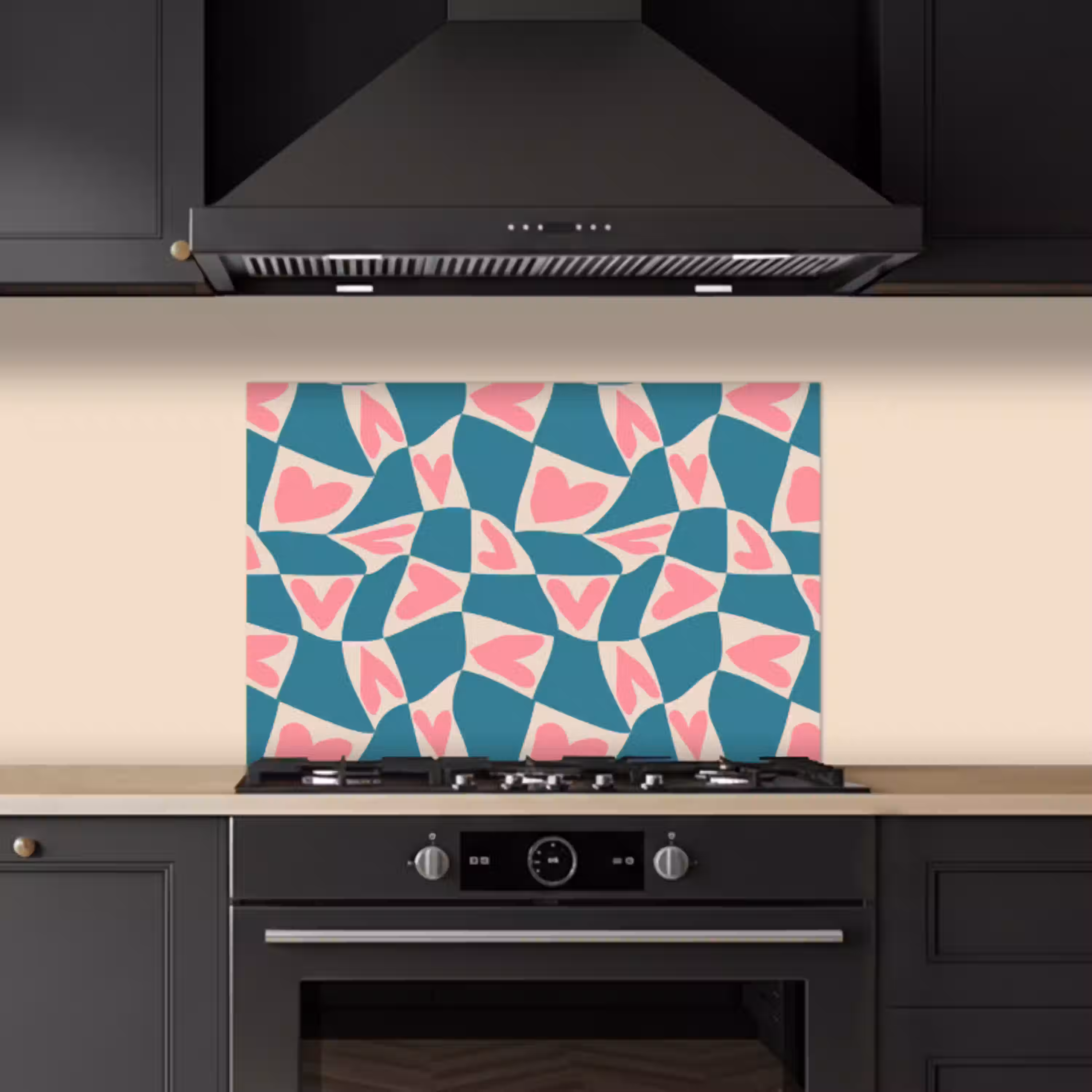 Blauw - Vlakken - Patroon - Hartjes keuken achterwand spatscherm klein 900 -sfeer1