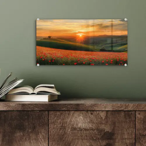 Klaprozen - Bloemen - Heuvels - Zonsondergang plexiglas 5mm klein -sfeer3