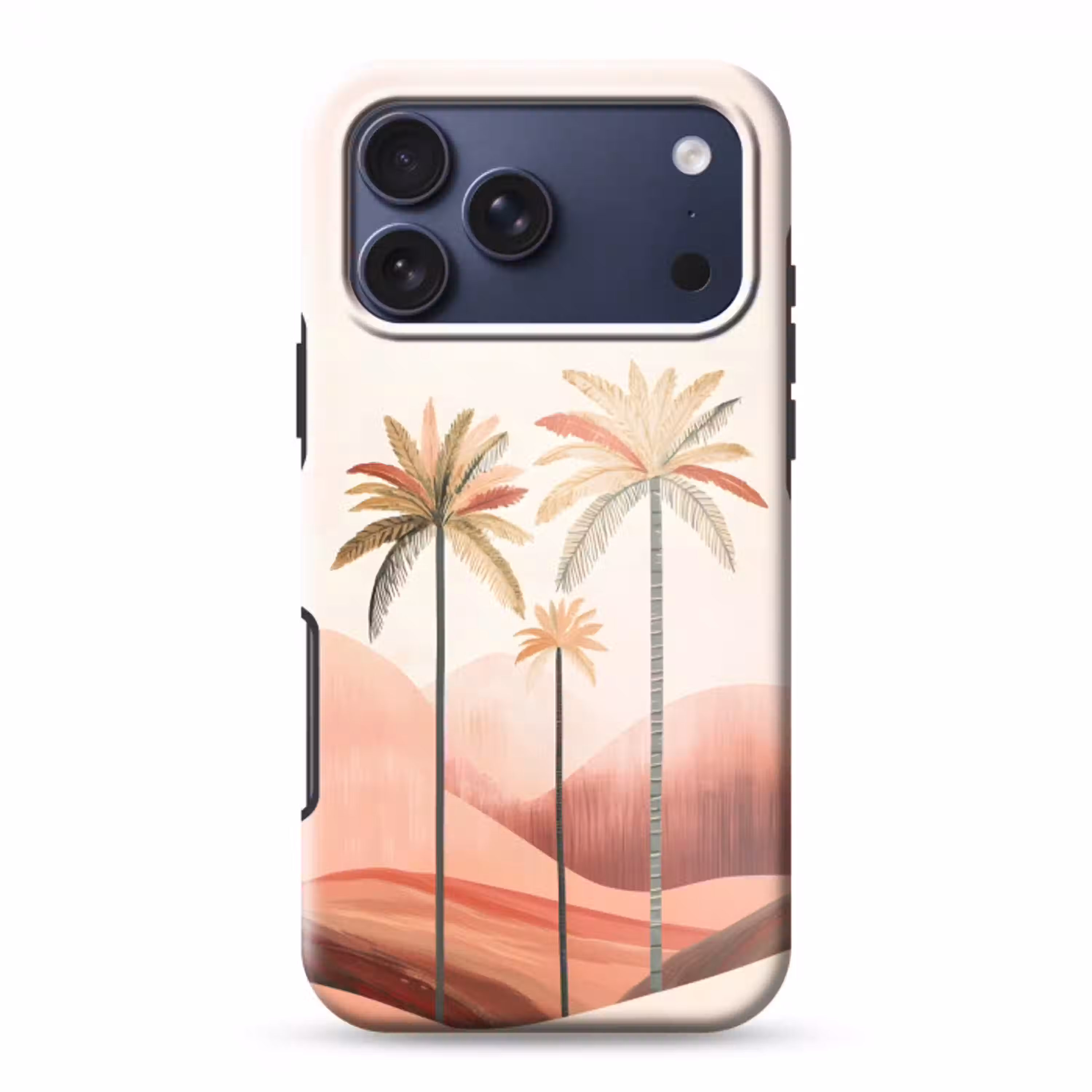 Palmbomen - Heuvels - Minimalistisch - Zachtroze Toughcase MagSafe Apple iPhone 17 Pro Max klein -3d