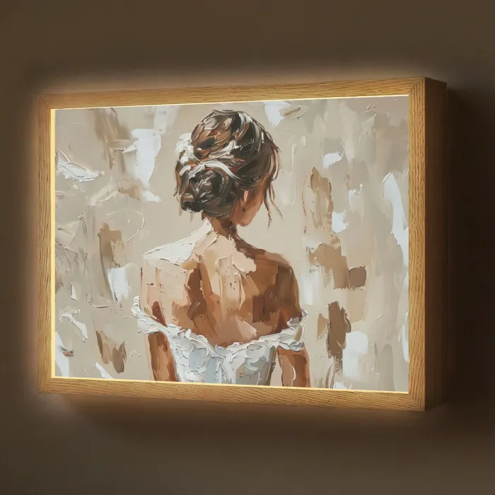 Vrouw - Verf - Abstract - Beige - Modern Light Box met batterij (Wandlamp) middel -z3d_website