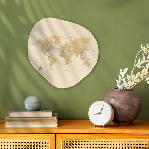 Wereldkaart - Realistisch - Beige Wandcirkel Organisch Forex 3mm klein -sfeer2
