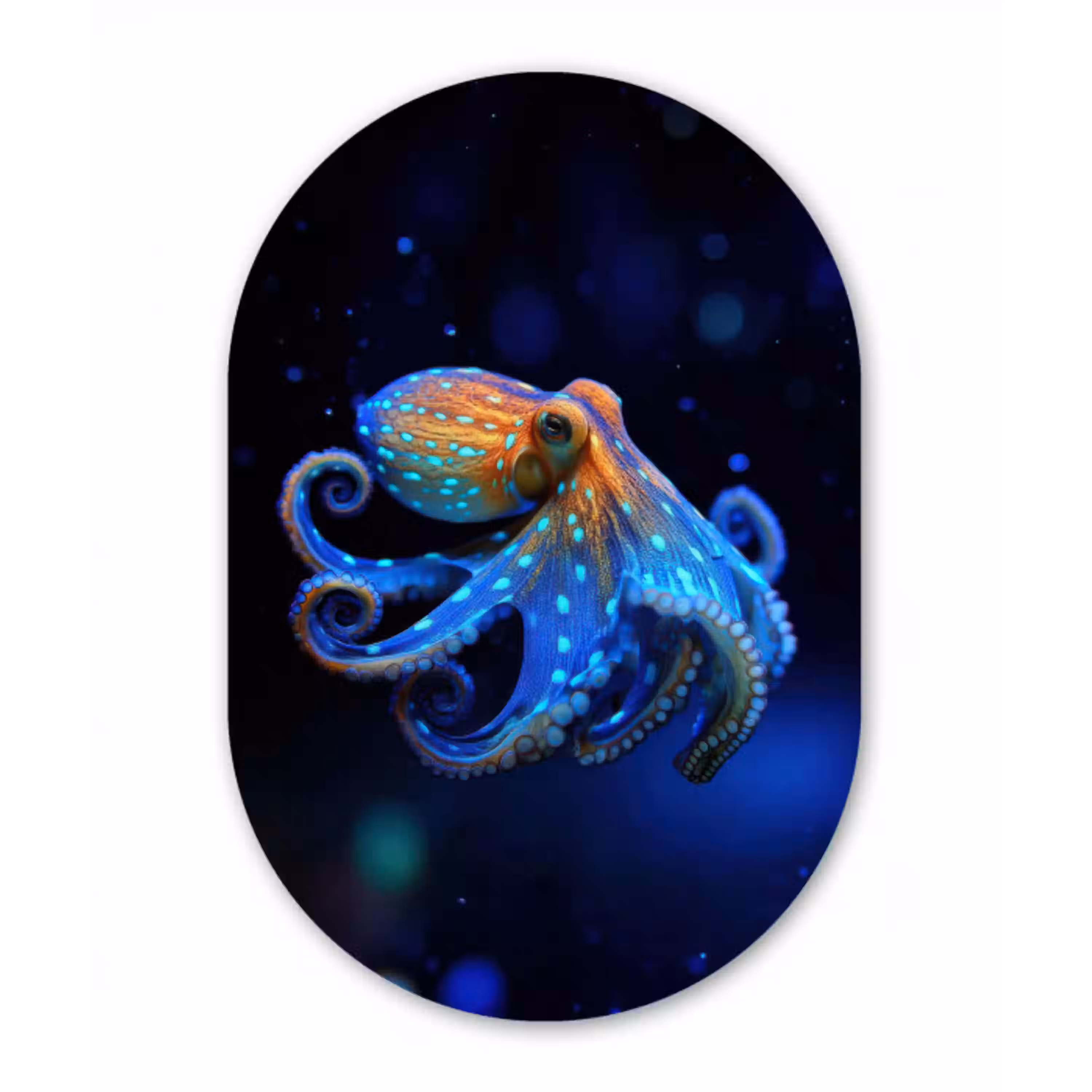 Octopus - Stippen - Blauw - Zee Wandcirkel Ovaal Aluminium middel -3d