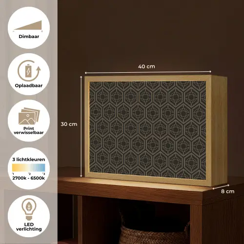 Zwart - Goud - Bloemenkern Light Box met batterij (Wandlamp) middel 907 -USP_websiteoverzichtNL