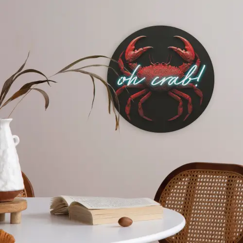 Krab - Rood - Neon - Quote Akoestische PET Vilt - Rond klein -sfeer3