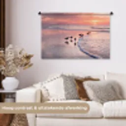 Meeuwen - Strand - Zee - Roze Wandkleed katoen middel -sfeer1