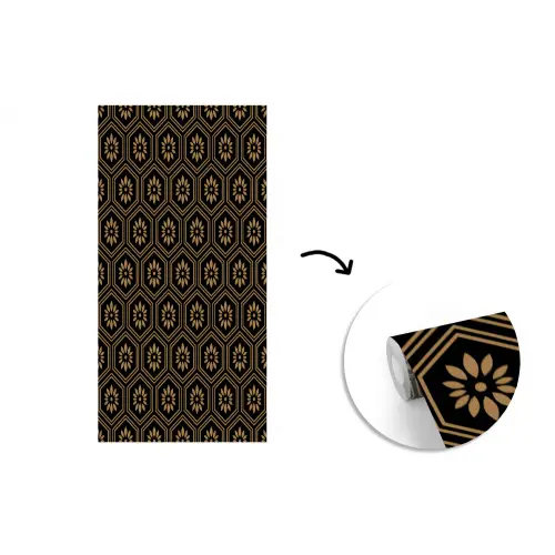 Bloemen - Goud - Hexagon fotobehang vinyl groot 64 -3d