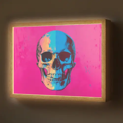 Neon - Blauw - Pop-art - Schedel Light Box met batterij (Wandlamp) middel -z3d_website