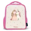 Prinses en een eenhoorn in pastel kleuren Kinderrugzak - Roze middel -3d