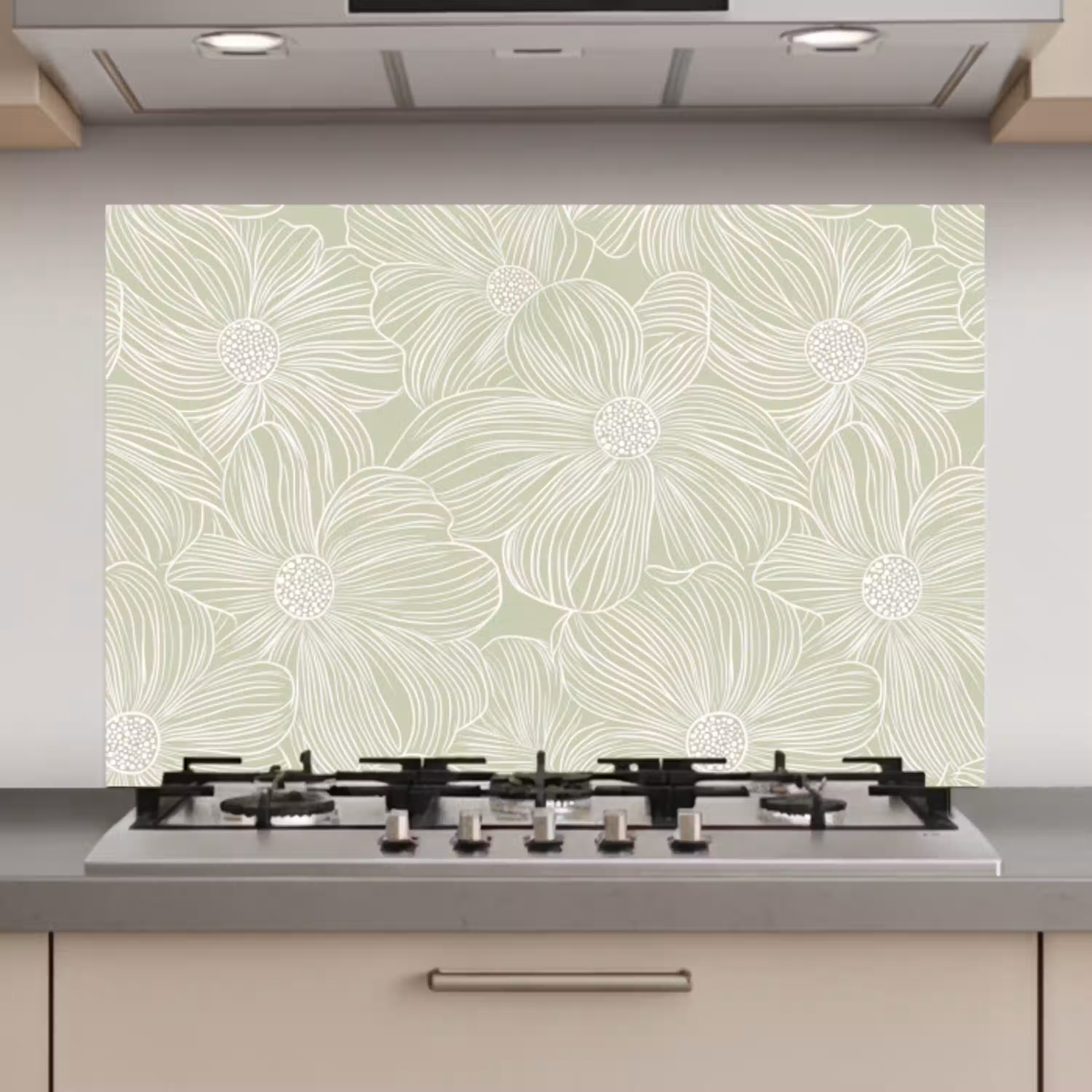 Sereen - Bloemen - Groen keuken achterwand spatscherm klein 900 -3d_website