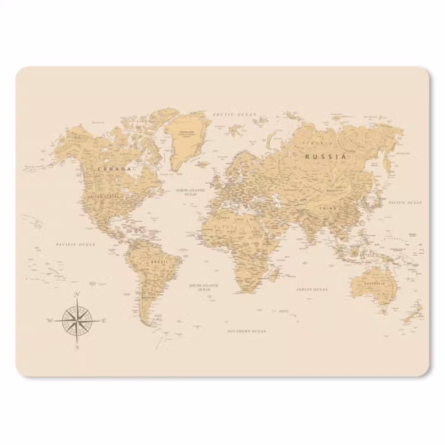 Muismat - Wereldkaart - Realistisch - Beige