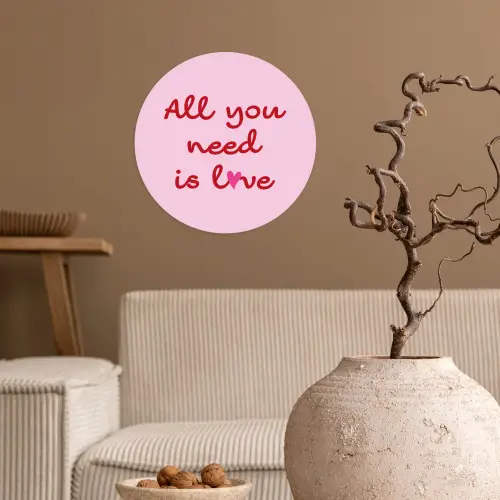 Tekst - Roze - Love - Hart Wandcirkel behangsticker klein -sfeer1