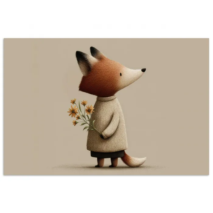 Vos - Gele bloemen - Minimalistisch poster papier klein -3d