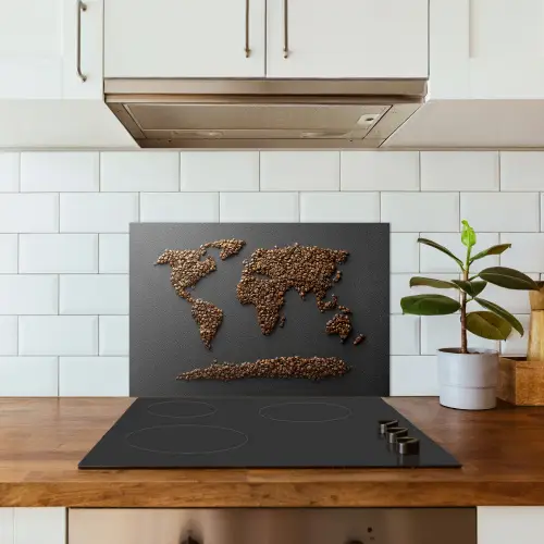 Wereldkaart - Koffie - Grijs keuken achterwand spatscherm klein -sfeer2