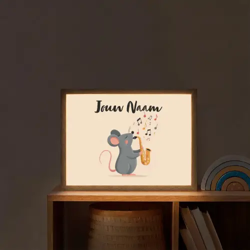 Muis - Saxofoon - Muzieknoten Light Box met batterij (Wandlamp kind) middel -sfeer1_kind