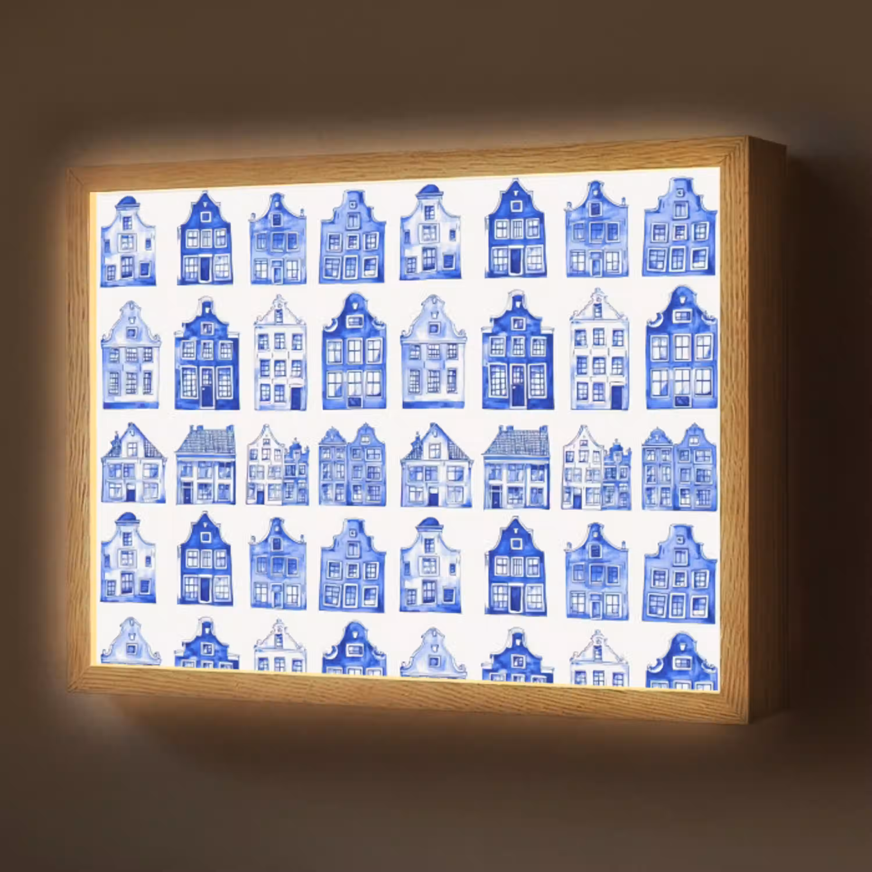 Patroon - Huizen - Blauw Light Box met batterij (Wandlamp) middel 907 -z3d_website