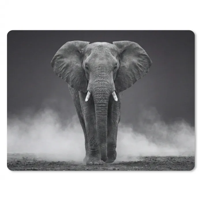 Olifant - Zwart - Wit - Rook muismat rubber klein -3d