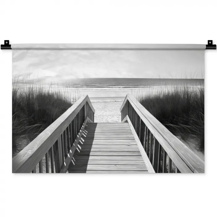 Loopbrug - Hout - Strand - Zee Wandkleed katoen klein -zz3d