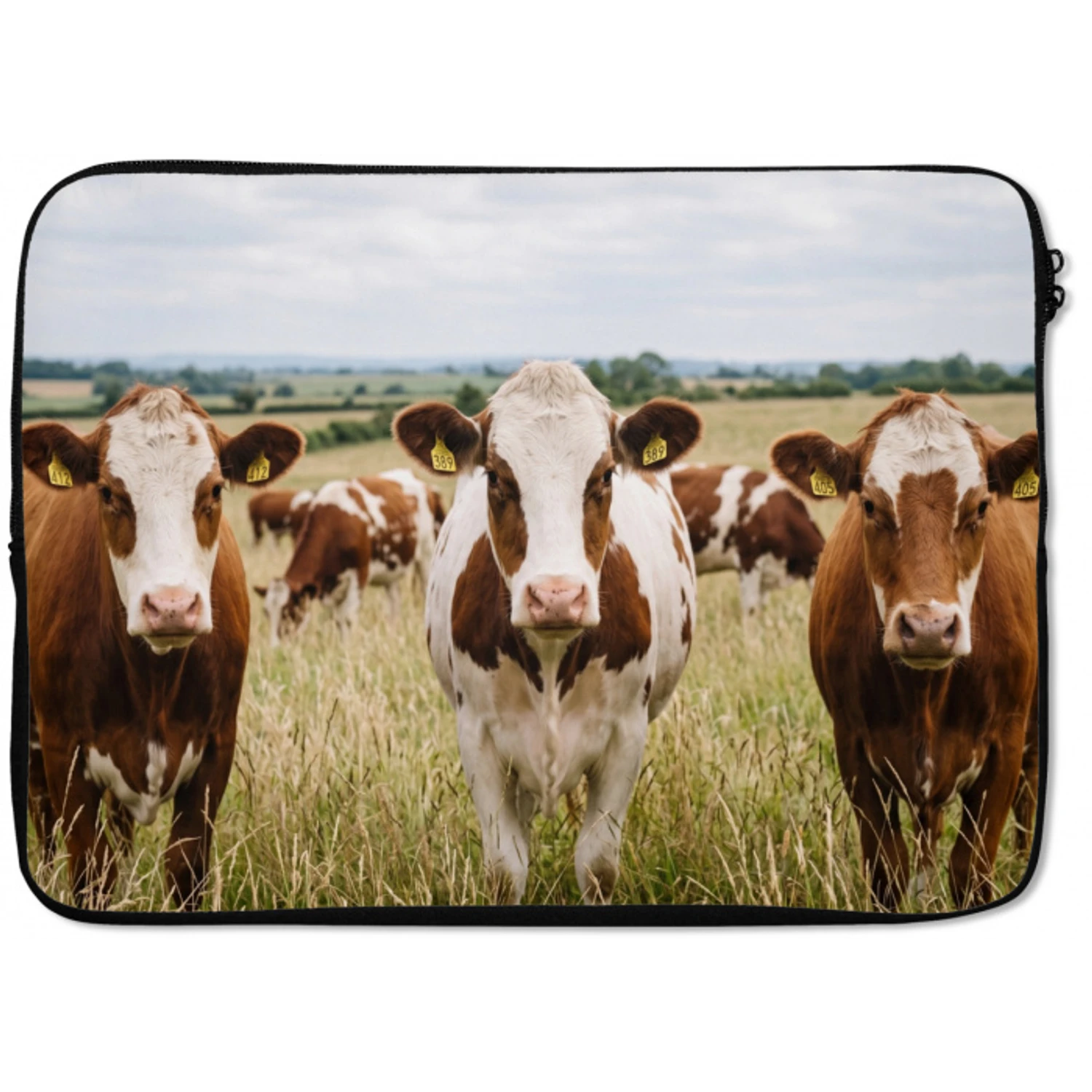 Koeien - Portret - Weide - Boerderij - Nieuwsgierig laptophoes neopreen klein -zkaufland3dotto