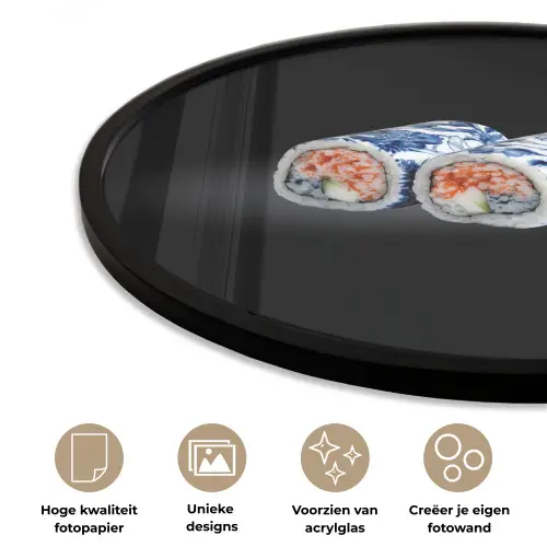 Sushi - Delfts blauw - Rijst - Vis - Elegant Fotolijst rond zonder passe partout klein -closeup_NL