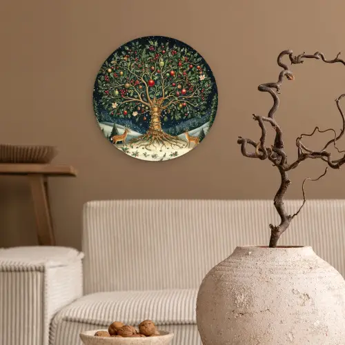 Feestboom - Winterhemel - Kleurrijk Wandcirkel kunststof plaat 5mm dik klein -sfeer1