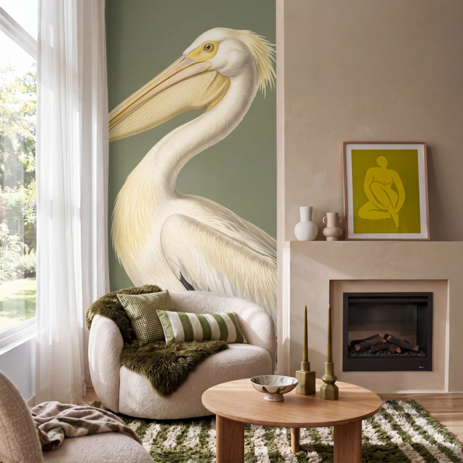 Pelikaan - Wit - Vogel - Klassiek - Natuur Behang Vlies klein -sfeer2