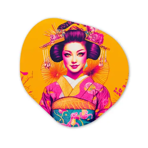 Bloemen - Vrouw - Kimono - Roze Wandcirkel Organisch Aluminium middel -3d