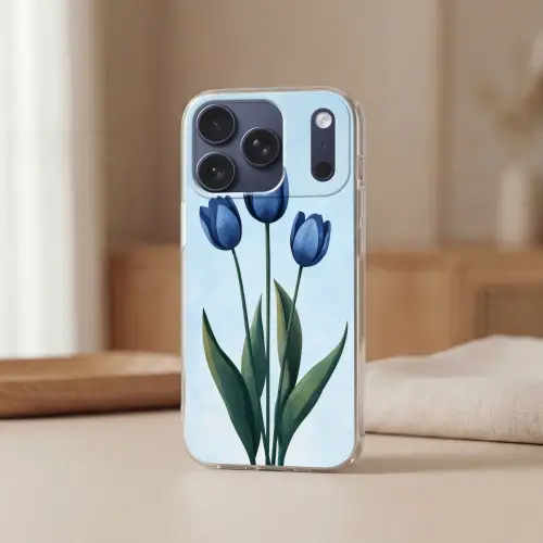 Tulpen - Blauw - Bladeren Telefoonhoesje iPhone 17 Pro klein -sfeer2
