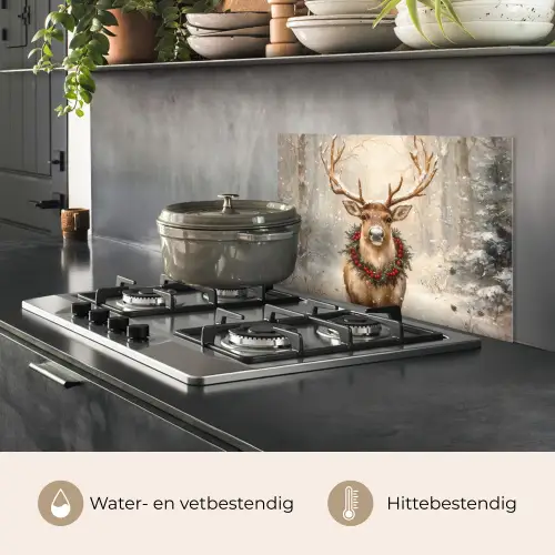Kerst - Rendier - Winter - Krans keuken achterwand spatscherm klein -usp_NL