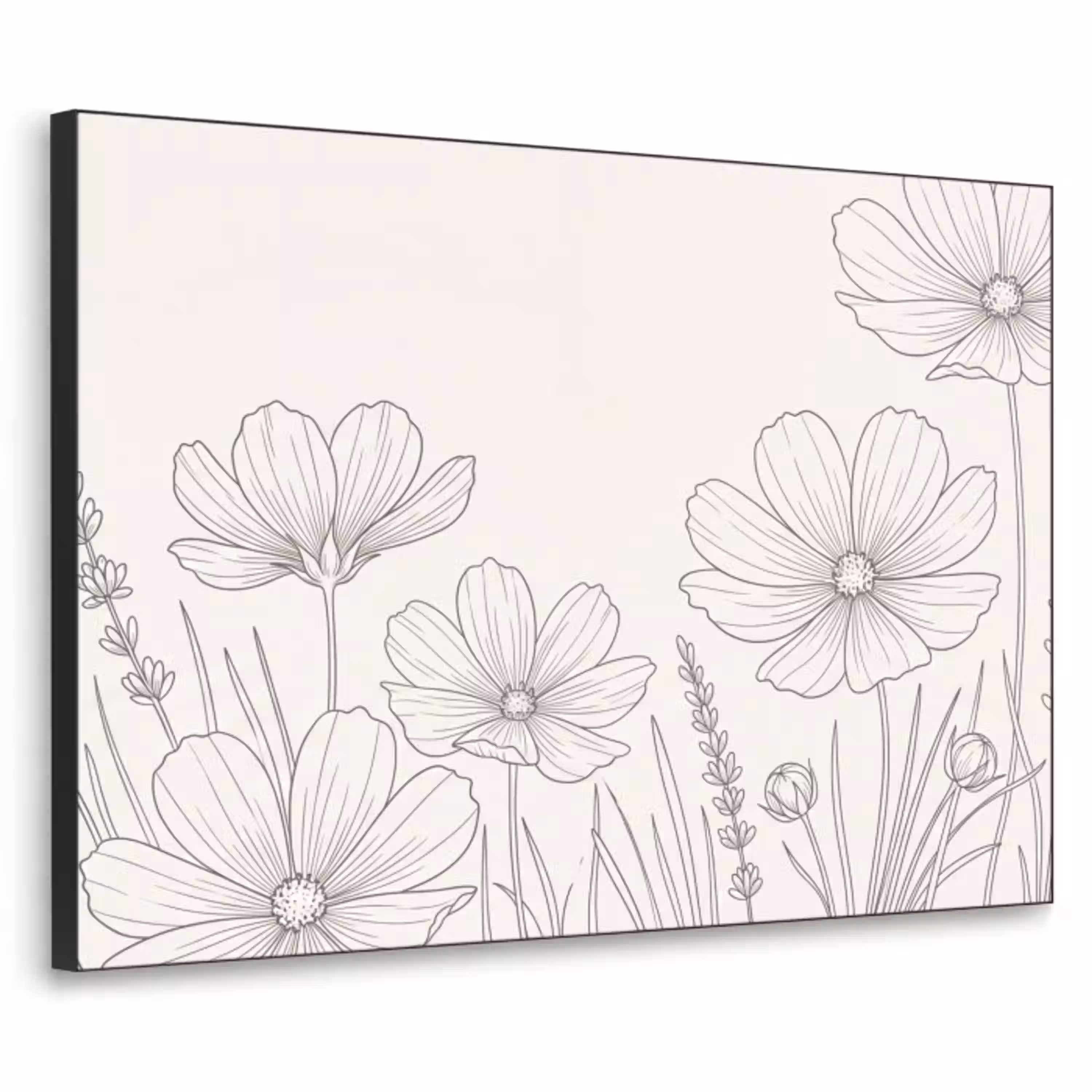Minimalistisch - Modern - Bloemen - Beige Textielframe zwart klein -3d