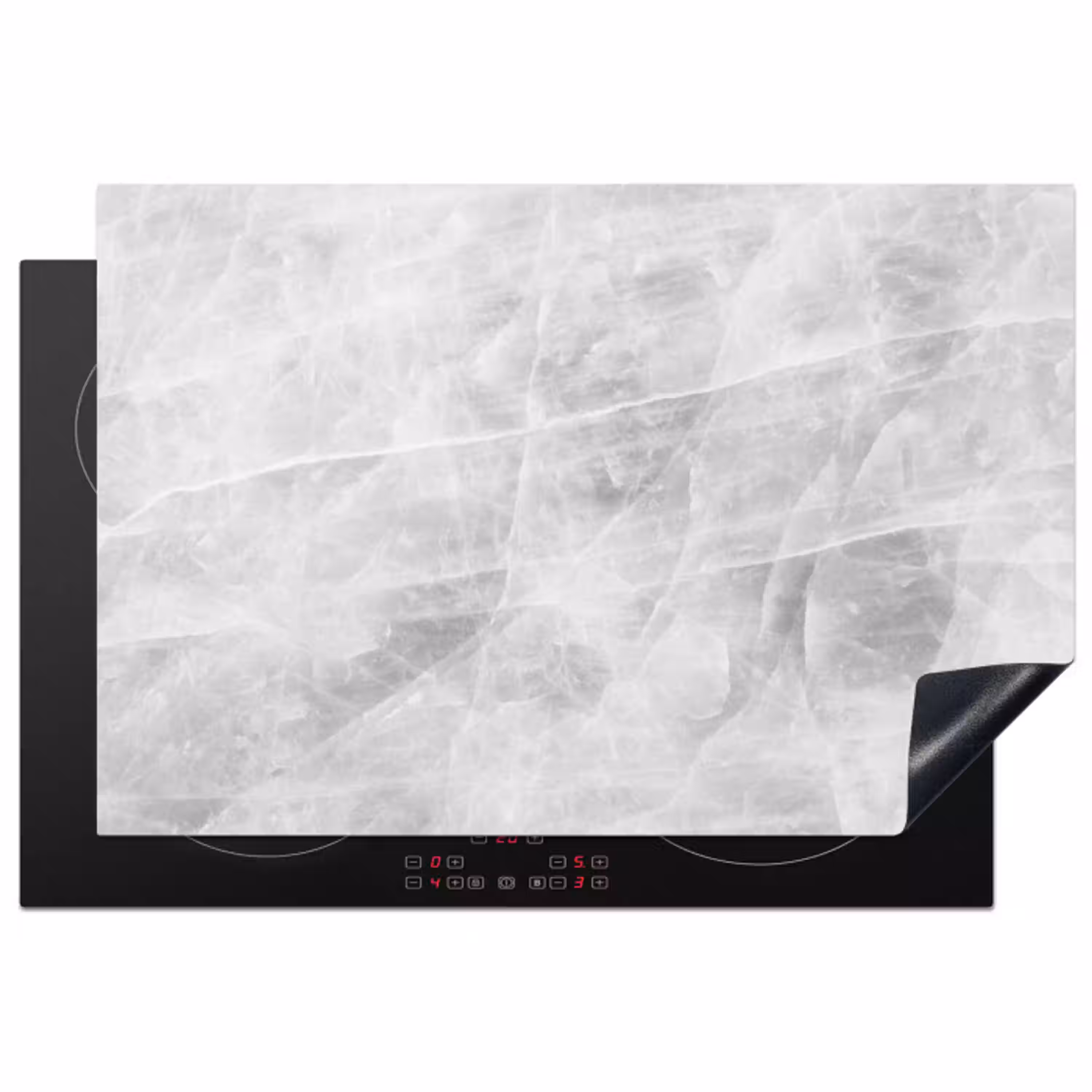 Marmer - Steen - Wit - Luxe - Marmerlook Inductie beschermer vinyl 3mm klein -3d